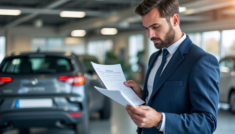 Automobiliste vérifiant des documents d'assurance auto