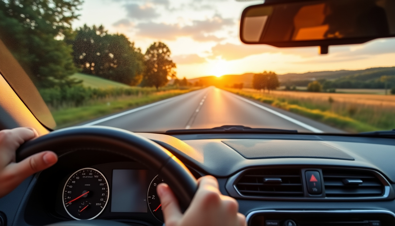 Route française vue depuis une voiture