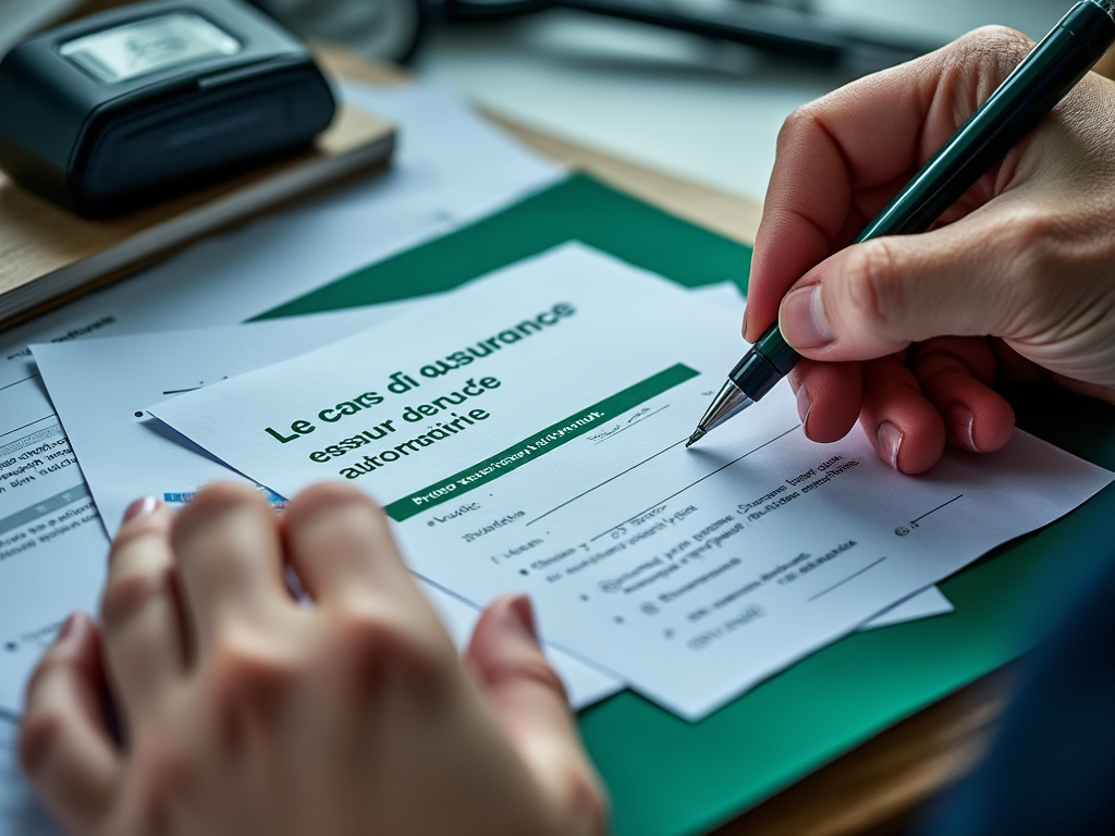 Carte verte d'assurance auto et documents à signer
