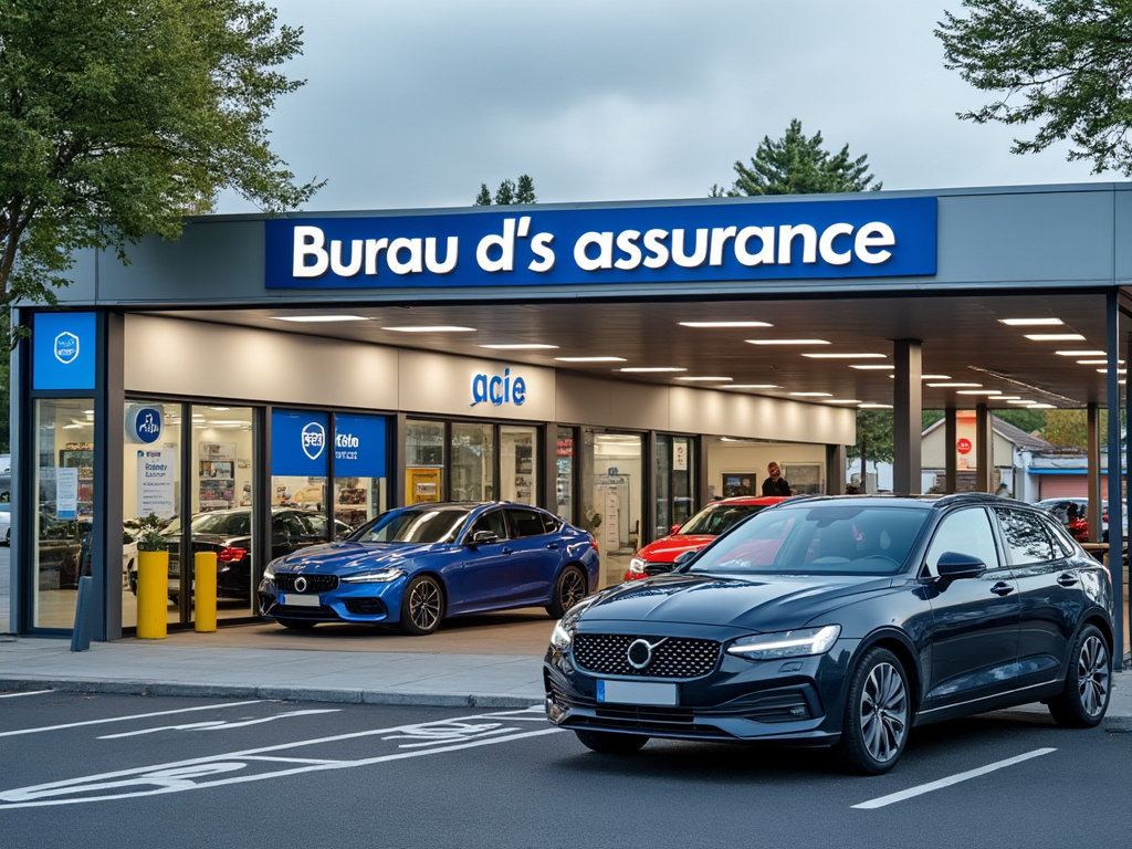 Voiture stationnée devant un bureau d'assurance en France
