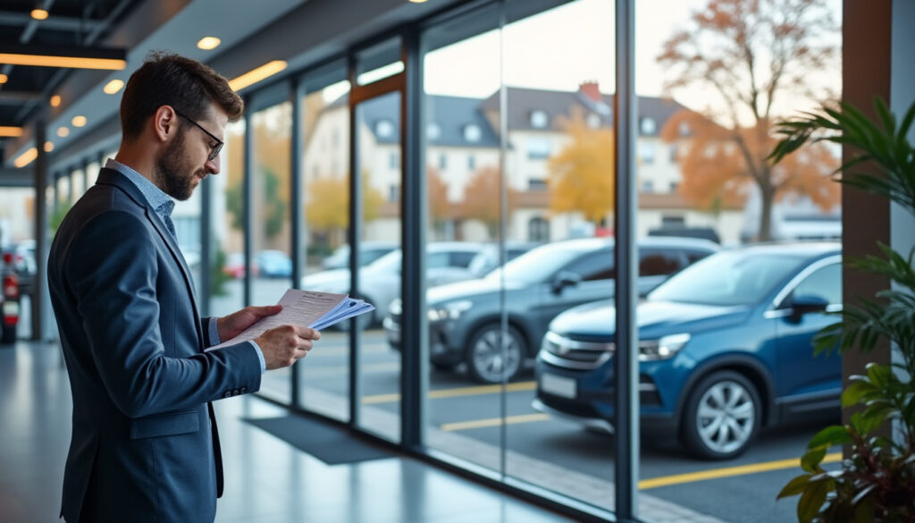 Conducteur consultant les documents de son assurance automobile