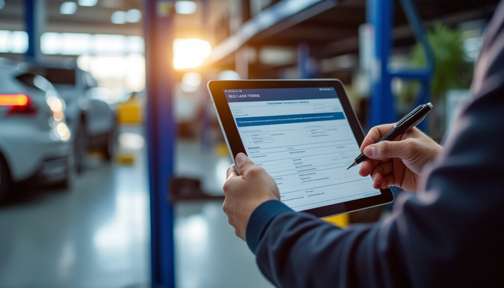 Automobiliste effectuant un changement d'adresse en ligne sur son ordinateur