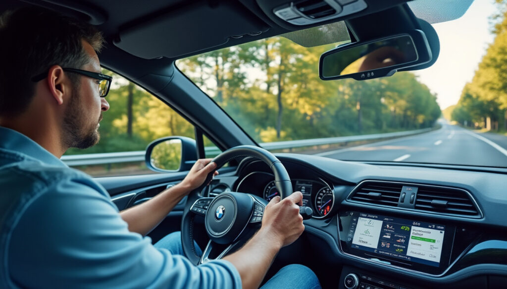 Voiture fiable en stationnement sur route française