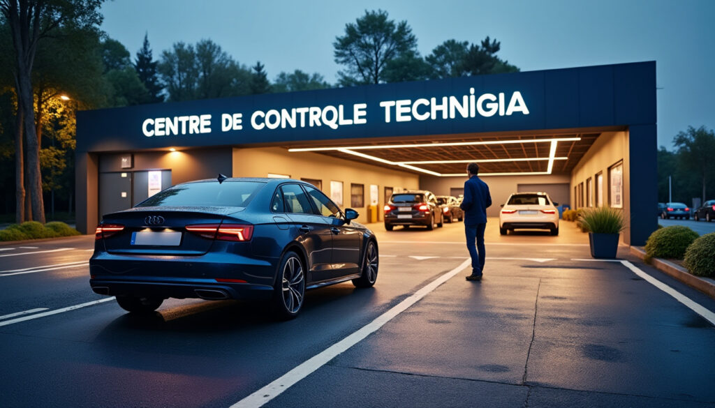 Voiture devant un centre de contrôle technique en France