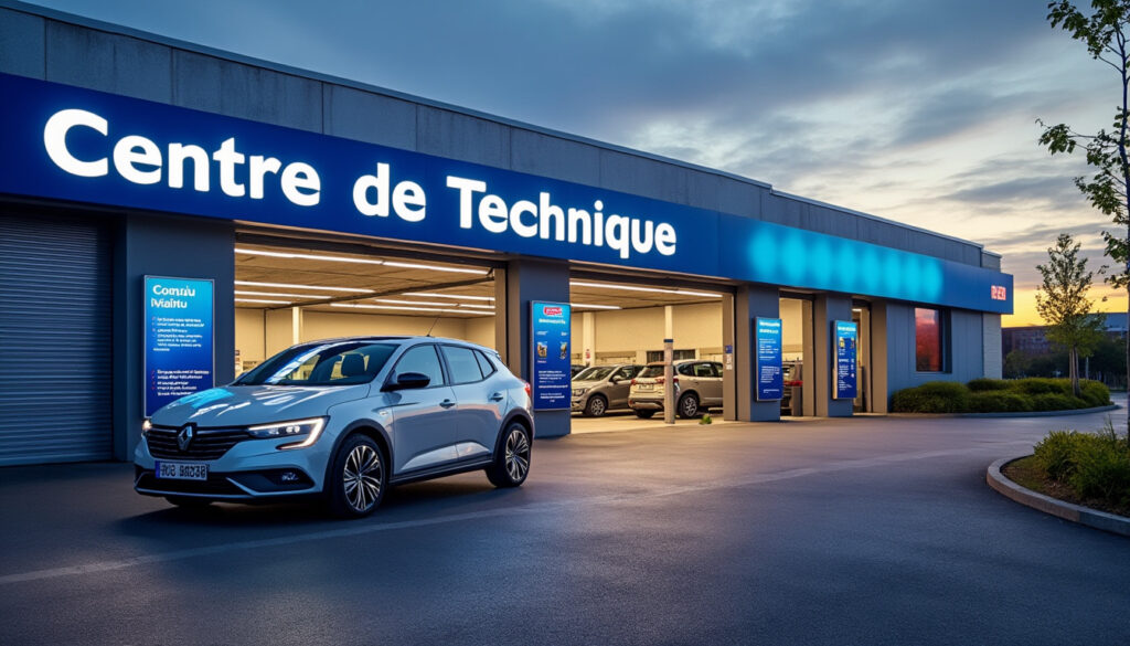 Centre de contrôle technique avec une voiture stationnée devant