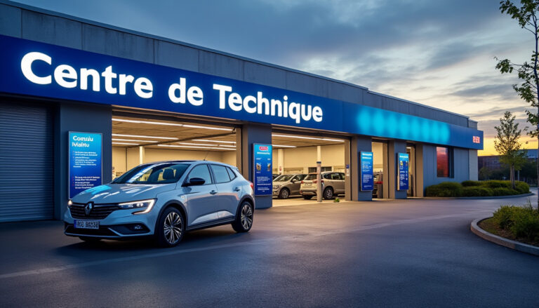 Centre de contrôle technique avec une voiture stationnée devant