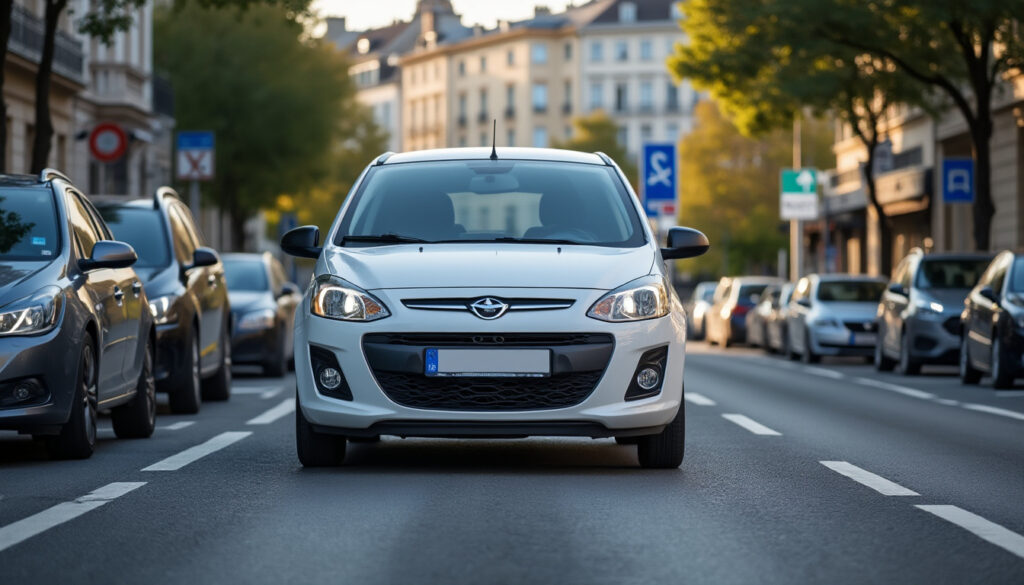 Voiture sans permis stationnée en ville
