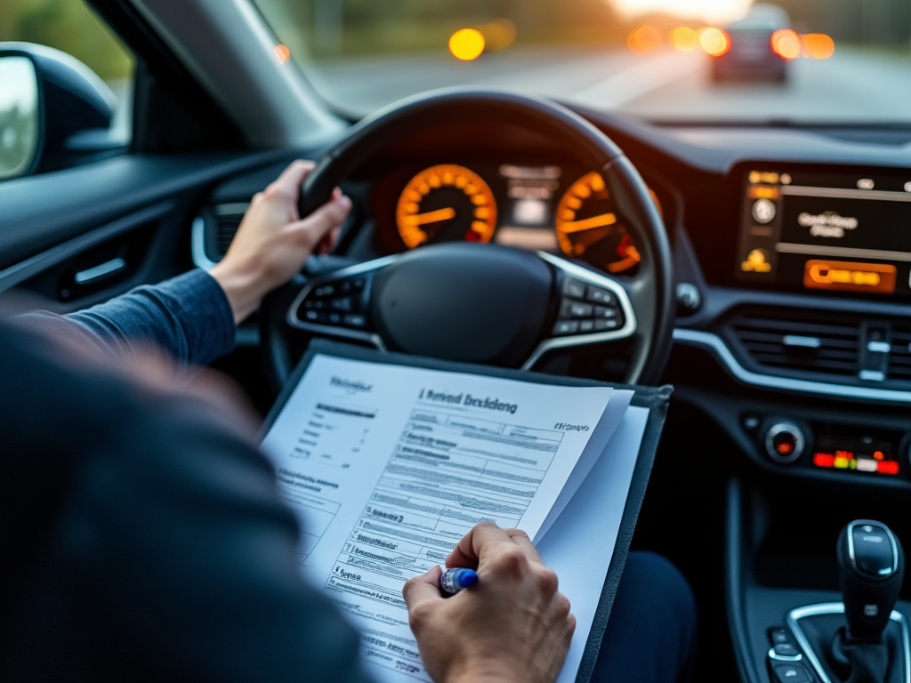 Tableau de bord automobile avec documents préparés pour le contrôle