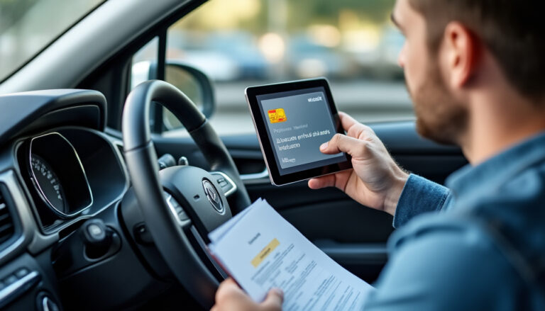 Conducteur consultant un simulateur de prix carte grise sur ordinateur