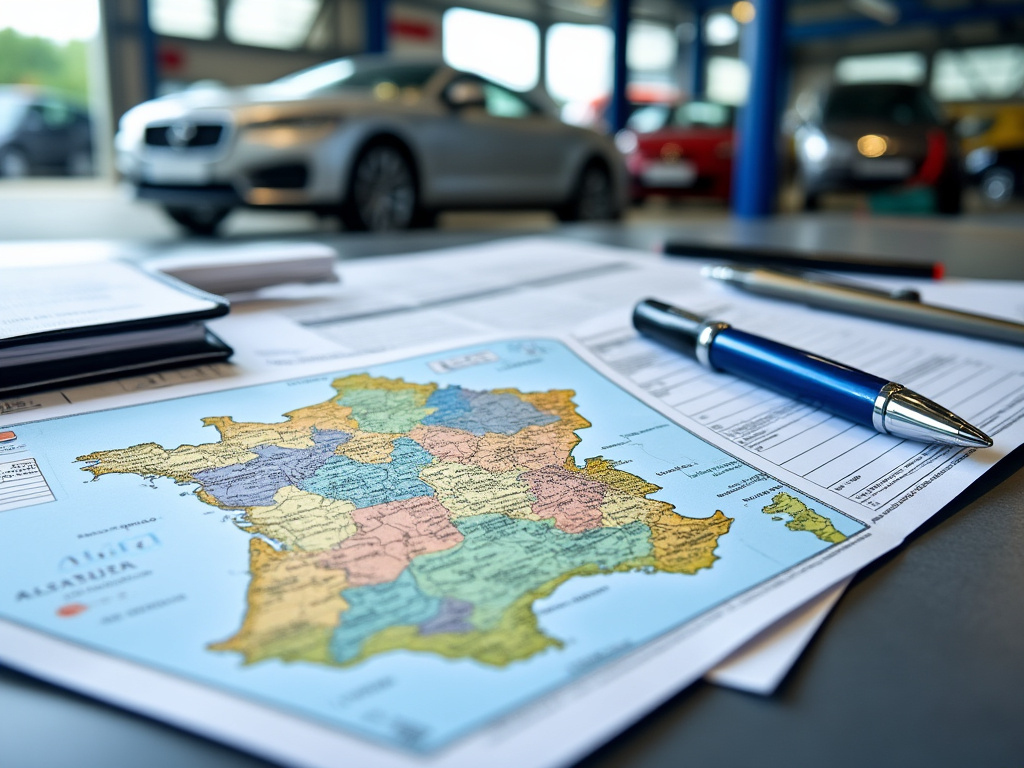 Carte grise française avec documents d'immatriculation
