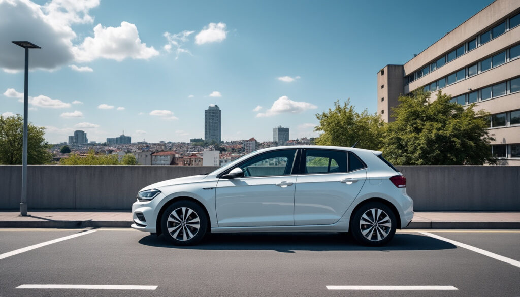 Voiture d'occasion économique stationnée en ville pour achat à petit budget