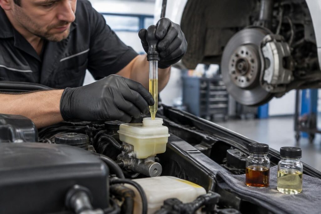 découvrez le rôle du liquide de frein, les conseils pour l’entretenir et les signes qui indiquent qu’il est temps de le remplacer.